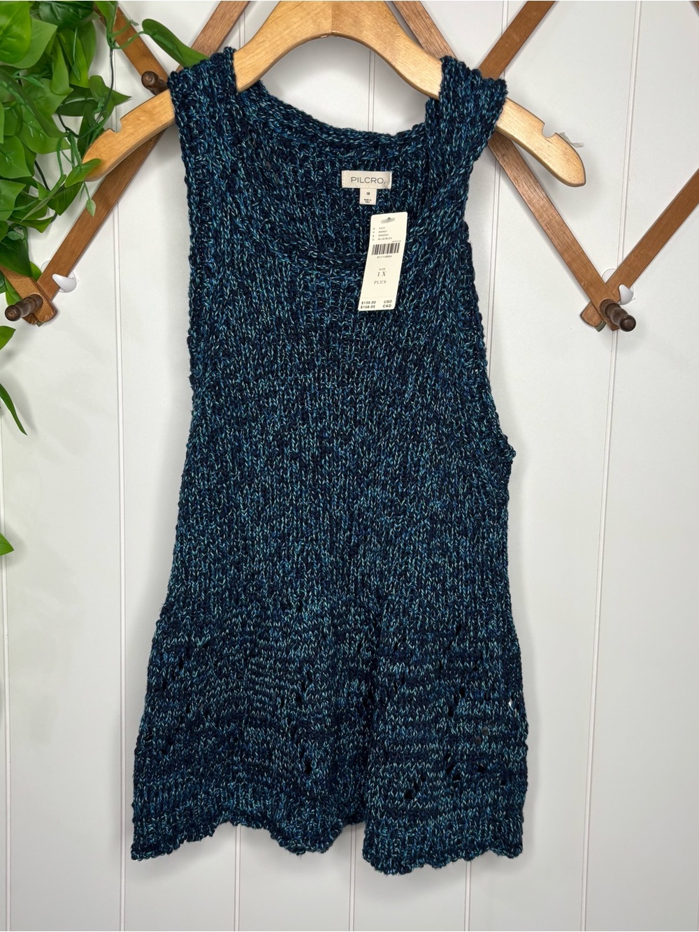 Pilcro Teal & Black Marled Knit Sleeveless Sweater 1X